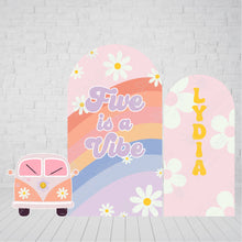 Load image into Gallery viewer, Five is a Vibe Birthday Set - Five is a Vibe Backdrop - Groovy Birthday Backdrop - Five is a Vibe Arch - 70&#39;s Birthday Party - Hippie Van Cutout - Five is a Vibe Party Backdrop - Foldable Party Backdrop - Coroplast Backdrop - Custom Party Backdrop