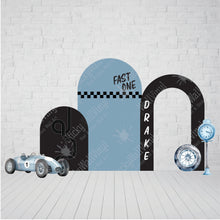 Load image into Gallery viewer, Vintage Fast One Backdrops - Fast One - Racing theme First Birthday - Vintage Racecar Prop - Fast One Racecar Theme - First Birthday - Fast One Party Backdrop - Racecar Cutout - Fast One Party Set