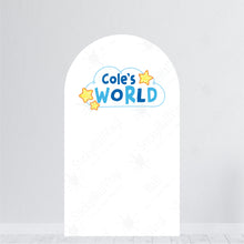 Load image into Gallery viewer, Personalized Name World Birthday Backdrop - Happy Birthday Backdrop - World Theme Birthday Backdrop for Balloon Arch - Sesame Street Arch Backdrop - ABC Birthday Backdrop - Elmo Party Prop - Treatbox Stickers - Sesame Street Theme Birthday