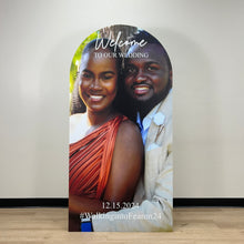 Load image into Gallery viewer, Custom Photo Backdrop - Wedding Welcome Sign - Photo Welcome Sign - Welcome to Our Wedding Photo Board - Large Photo Print - Photo Board with text - Large Photo Panel - Large Standing Photo - Lifesize Photo Board - Photo Arch - Photo Standee