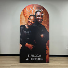 Load image into Gallery viewer, Custom Photo Backdrop - Wedding Welcome Sign - Photo Welcome Sign - Welcome to Our Wedding Photo Board - Large Photo Print - Photo Board with text - Large Photo Panel - Large Standing Photo - Lifesize Photo Board - Photo Arch - Photo Standee