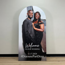 Load image into Gallery viewer, Custom Photo Backdrop - Wedding Welcome Sign - Photo Welcome Sign - Welcome to Our Wedding Photo Board - Large Photo Print - Photo Board with text - Large Photo Panel - Large Standing Photo - Lifesize Photo Board - Photo Arch - Photo Standee