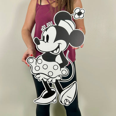 Black and White Minnie Mouse Prop - Character Cutout - Party Standee - Vintage Minnie Cutout - Black and White Cutout