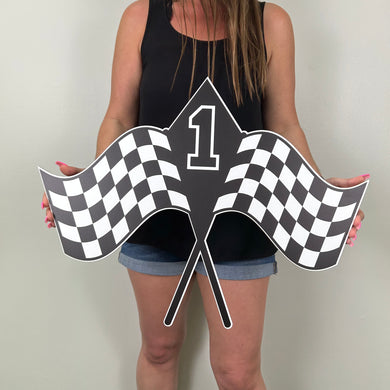 Flags with Number Prop - Two Fast Birthday Party - First Lap around the track - Cars Theme - Racer theme First Birthday