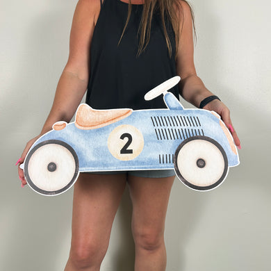 Car Party Prop - Watercolor Car Cutout - Personalized Number Car Cutout - Racer Theme Cutout - TWO Fast Birthday Party - Party Standee