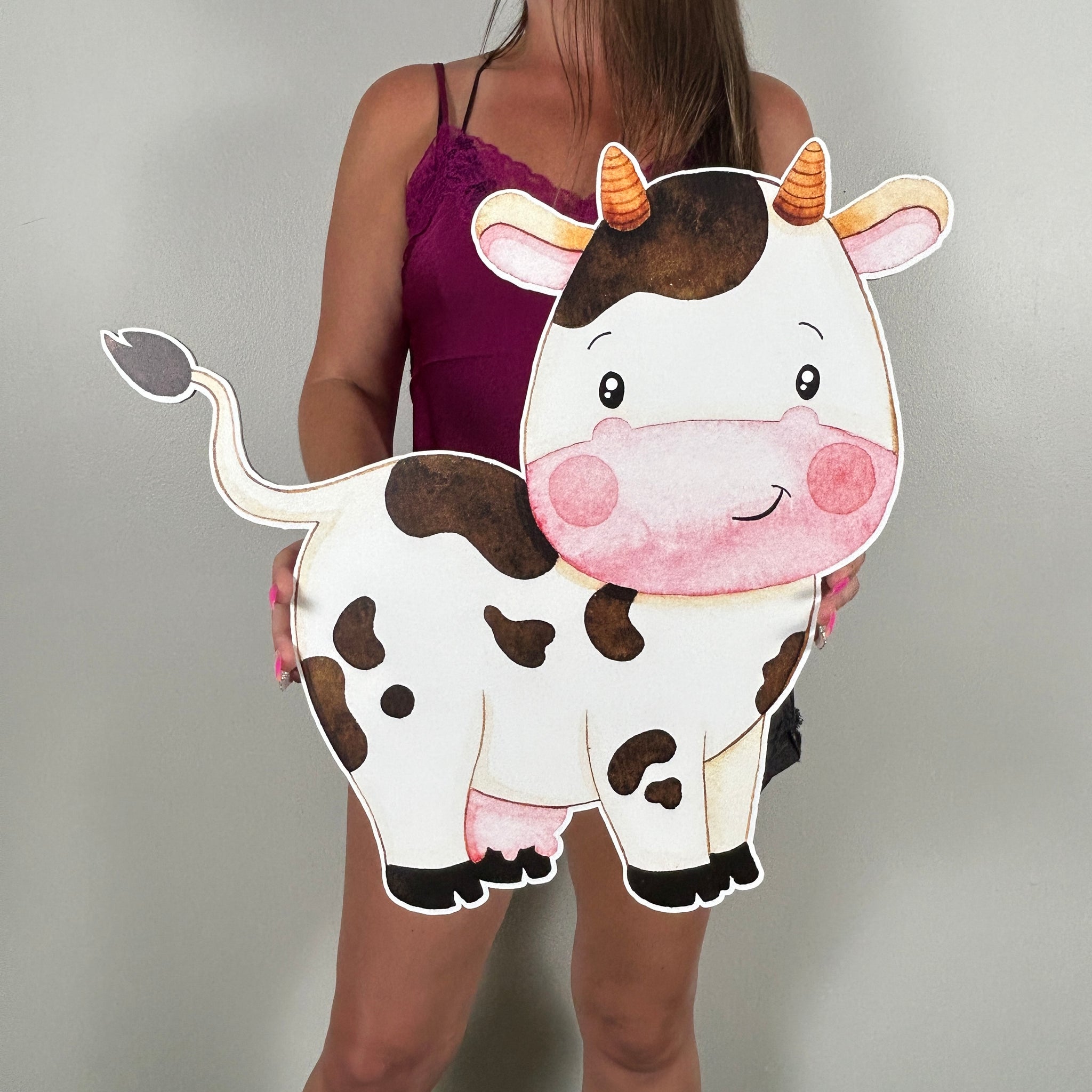 Cow Cutout - Watercolor Cow Prop - Farm Animal Prop - Farm Theme First 